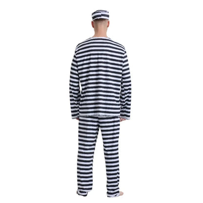 Adult Prisoner Costume Includes Top, Pants, and Headwear