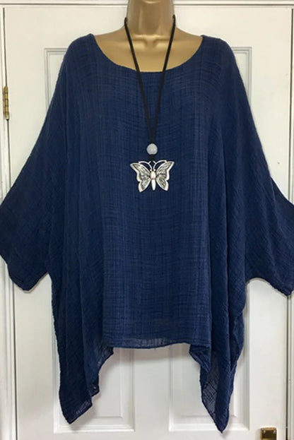 Batwing Sleeves Solid Color Loose O-Neck 3/4 Sleeve Casual in 7 Colors