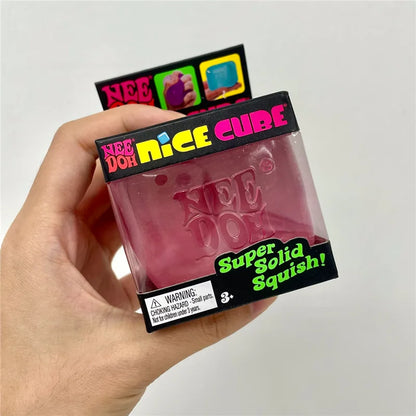Needoh Nice Clear Cube, Solid Squishy Stress Relief, Squeeze Fidget Toy, Slow Rebound