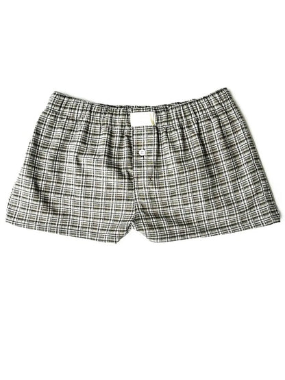 Retro Plaid Print Elastic Low Waist Button Front Loose Boxers