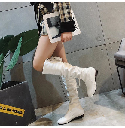 Knee High Boots, in Red, Black, and White, Tall Boots with Low Heel