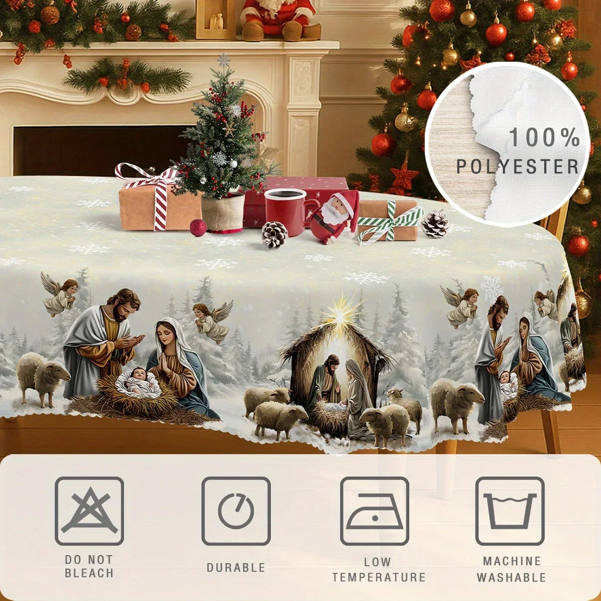 Christmas Nativity Tablecloth in 13 Designs (sizes and shapes listed at end)