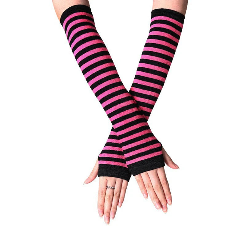 Winter Warm Long Sleeve Gloves Fingerless Stripe Knitted Elbow Elastic Outdoor Fashion Warm Wrist and Arm Glove in 8 colors