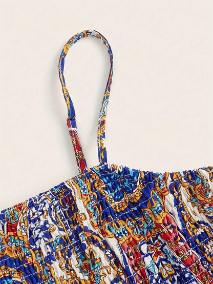 Paisley Print Swept Waist Spaghetti Straps Maxi Dress sizes to 2XL