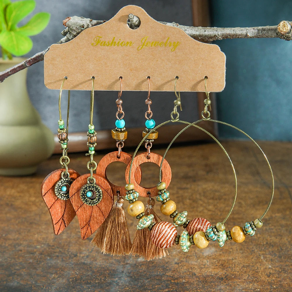 3 Pairs of Boho Vintage Earrings Dangle Earrings with an Ornamental Tribal Element .  7 different pallets