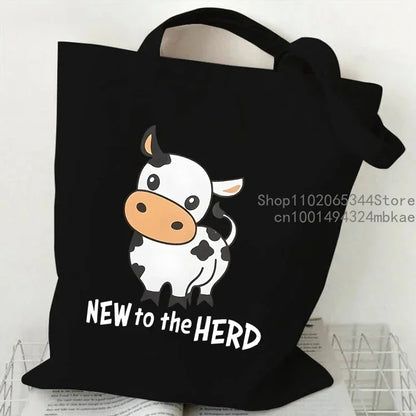 "Sorry I'm A Bit Moody Today" Canvas tote Bag Cartoon Cow Graphic Casual Handbag Side Bag