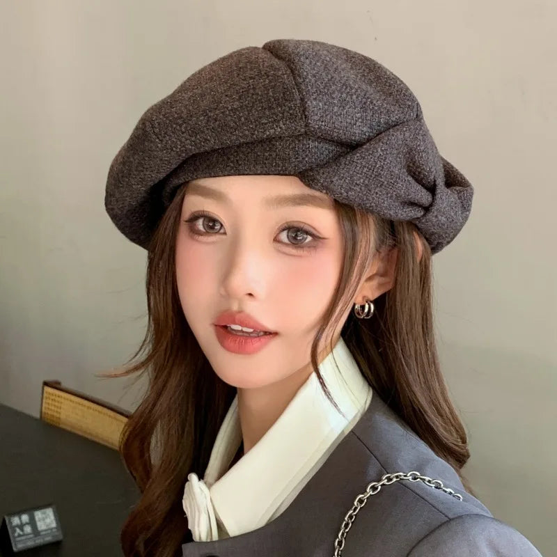 Retro Beret - Bow Detail Cloud-like Soft Fit for Large Head
