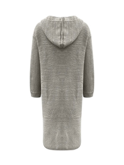 Oversized Gray Waffle Knit Hooded Cardigan Button Front Casual Outerwear