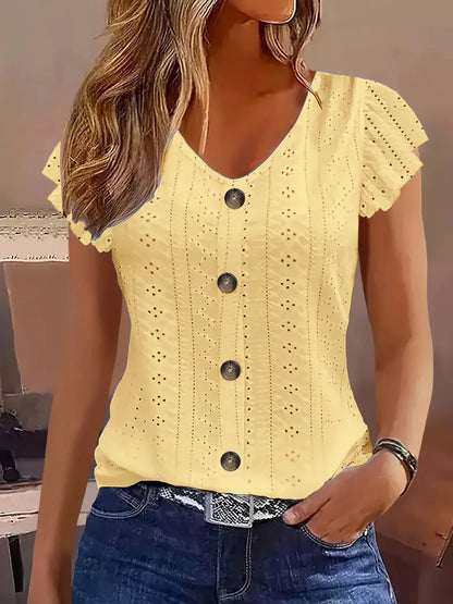 Various Colors Available ruffle sleeve V-neck T-shirt