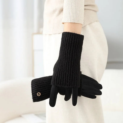 3 Ways to Wear Removable Suede Knit Gloves, Warm Touch Screen Fashion, Elegant Elasticity, Softly Thickened