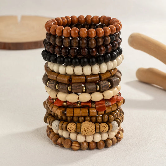 14-piece Boho wooden bead bracelet set
