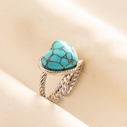 1pc Boho Turquoise Ring Stainless Steel Light Blue Gemstone Silver Adjustable Ring