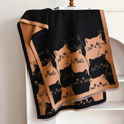 Cute Cat Ladies' Jacquard Pashmina Cashmere Scarf Thick Warm