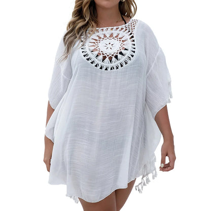 To 3XL CROCHET BIKINI-Plus Size Beach Tunic for Women, Swimwear, Sun Protection Clothes, Cover Up Swim Dress