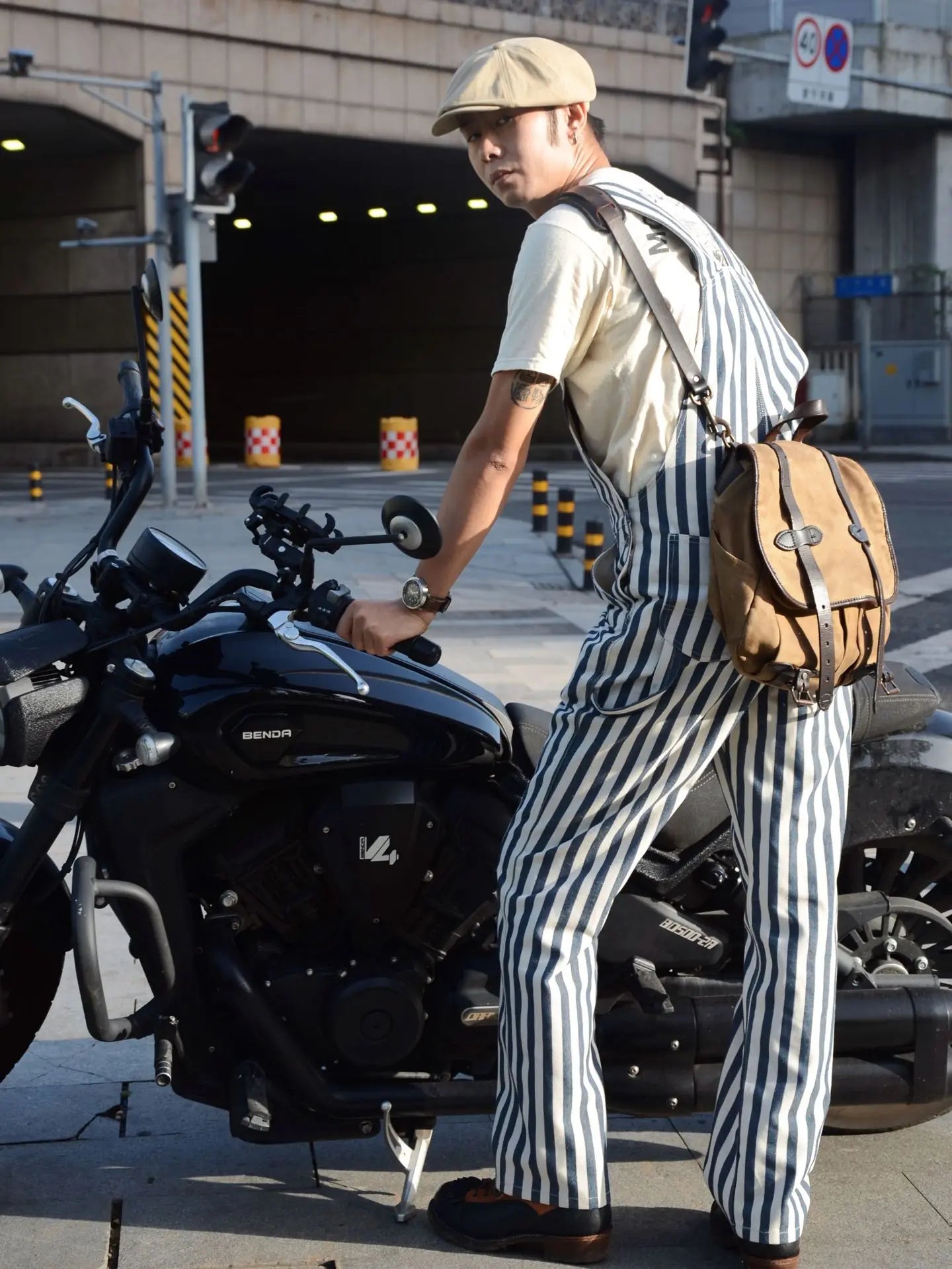 Sizes to 2XL American Retro Striped Denim Overalls Classic Fit Workwear Pants