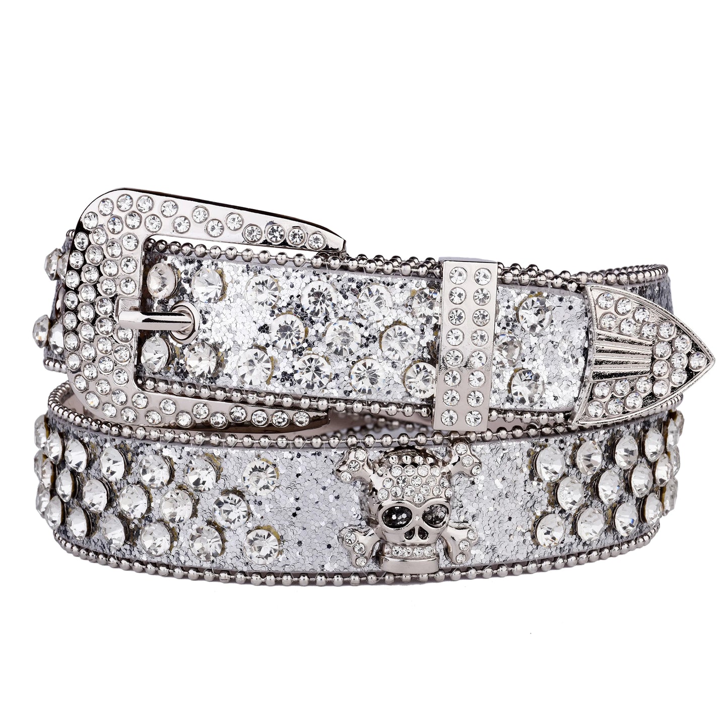 Rhinestone Skull Belt with Studded PU Leather Country or Punk Belt. Also in Silver and Pink PU Leather