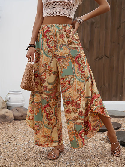 Size to 2XL Directional Hem Long Pants with Wide Legs