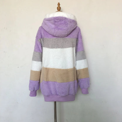 Oversized Warm Plush Jacket with Pockets, Hood, and Zipper Front, Loose, Cozy Fit. comes in 10 Colors