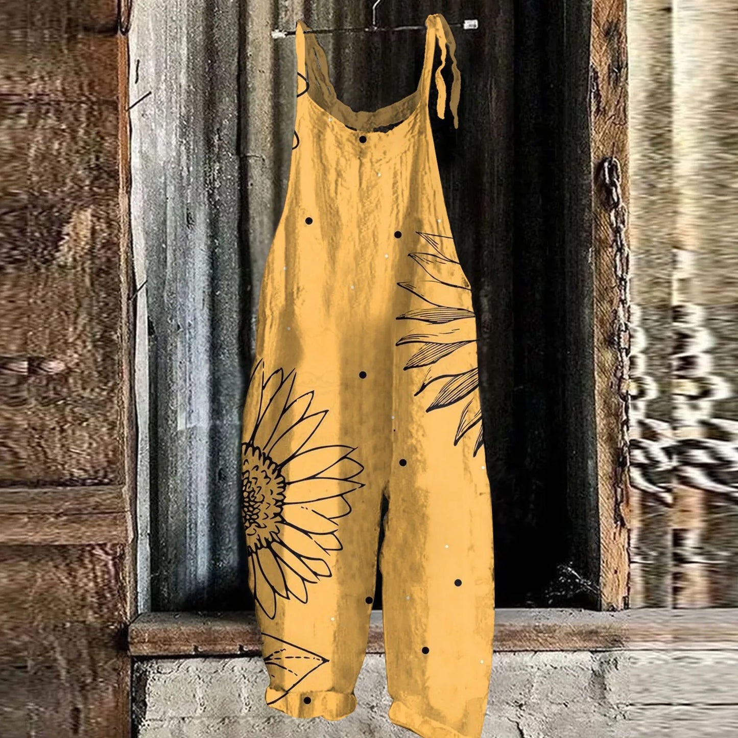 Sunflower Pattern Jumpsuits Casual Loose, Shoulder string ties; Variety of patterns