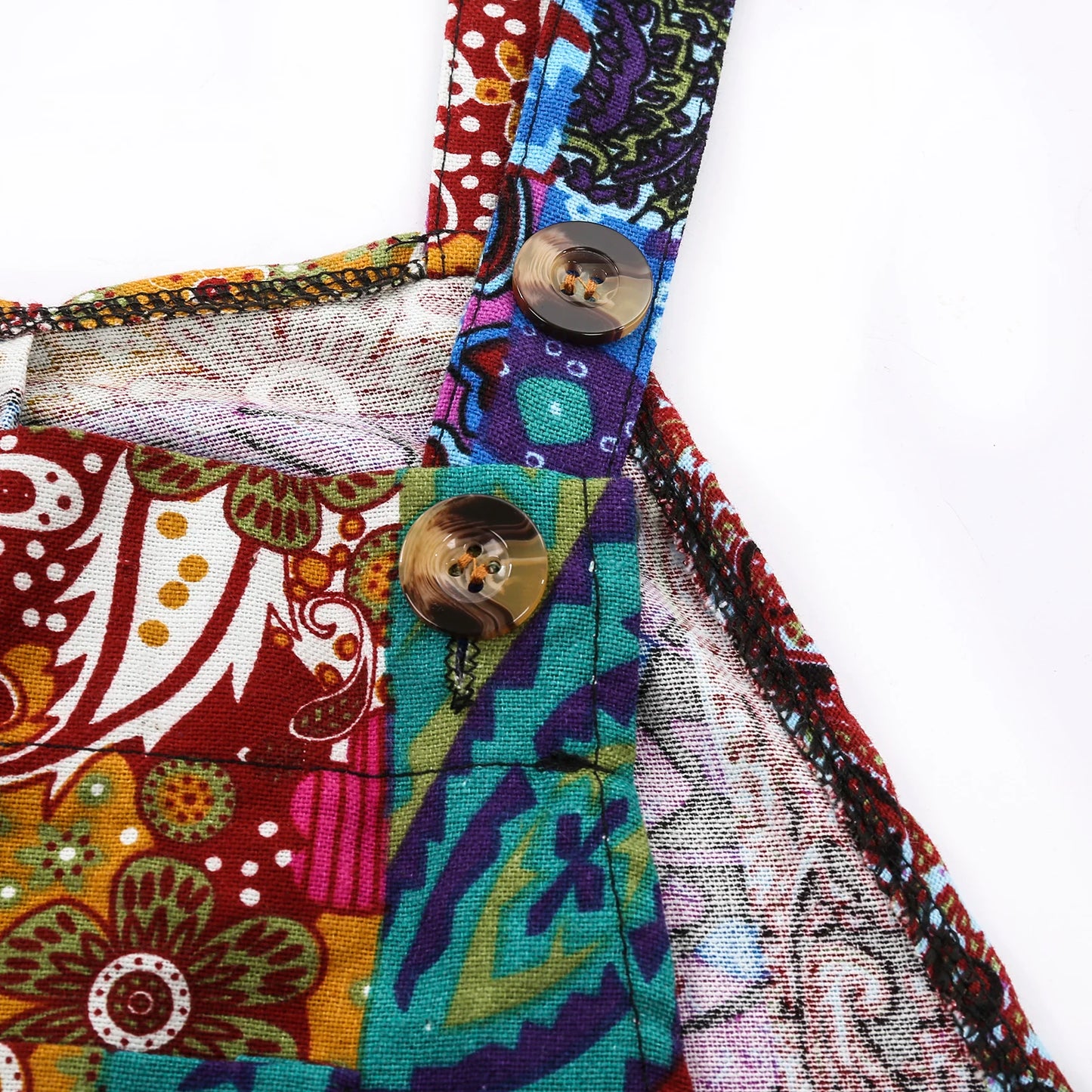 Sizes to 5XL!!!  Captivating Boho Overalls, Multicolor, Square Neck, Sleeveless Casual Jumpsuit with Pockets