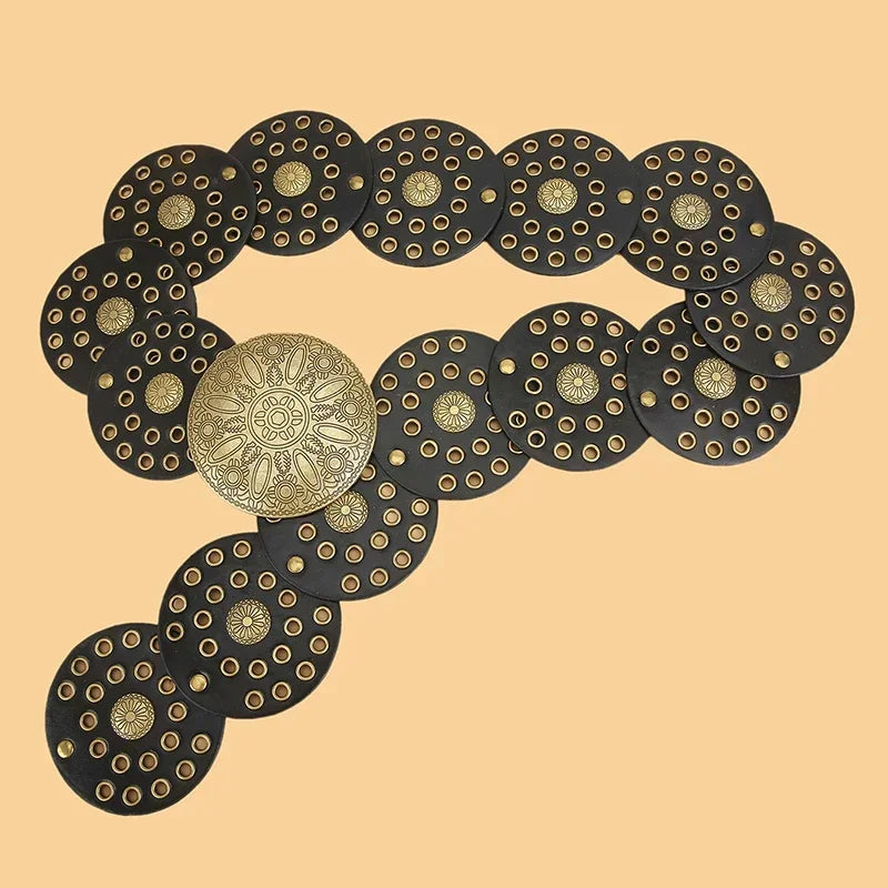 Vintage Riveted Leather Patchwork Design Wide Belt