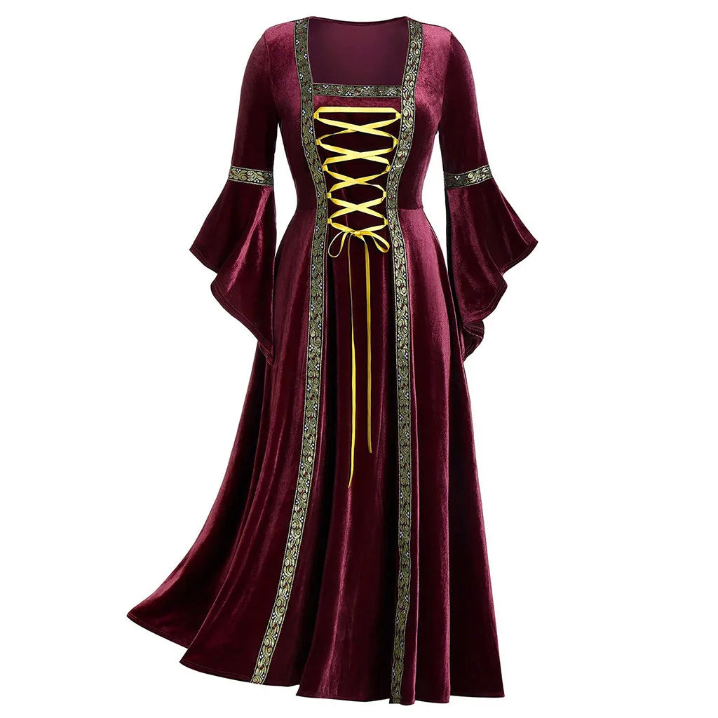 Halloween Long Sleeve Medieval Witch Victorian Gothic Bandage Dress