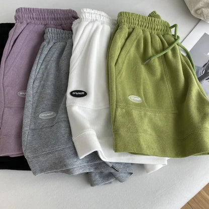 Women's comfortable loose wide-legged Elastic and drawstring Slim fit casual versatile sports shorts