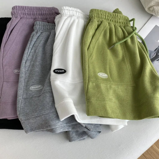 Women's comfortable loose wide-legged Elastic and drawstring Slim fit casual versatile sports shorts