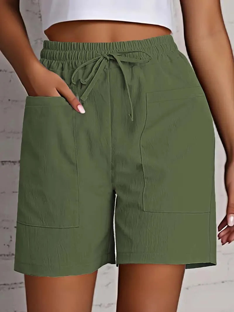 Women's Bermuda High Waist 4 Inch Shorts Loose Fit Elastic Waist and Drawstring, Casual Shorts with Pockets,