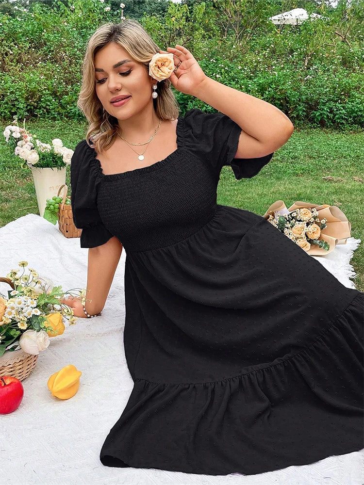 Romantic Summer Dress to Sizes 4XL and available in other colors.  Puff Sleeves tie in back