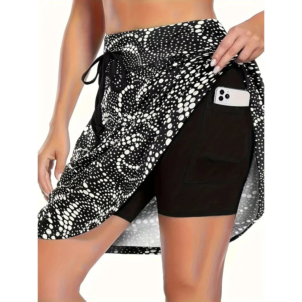 Sizes 1XL-5XL High-Waisted Slim-Fit, A-Line Printed Skorts, A-line Mini Skirt with a Phone Pocket