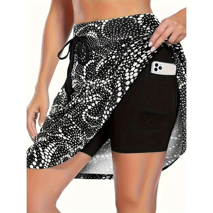 Sizes 1XL-5XL High-Waisted Slim-Fit, A-Line Printed Skorts, A-line Mini Skirt with a Phone Pocket