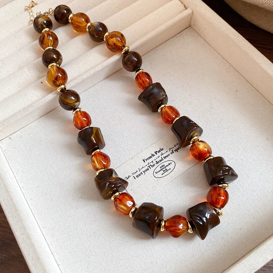 Retro Acrylic Pendant Necklace Irregular Round Beads Punk Vintage