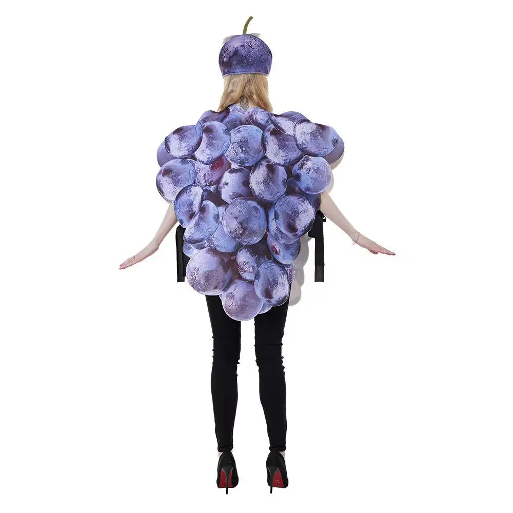 Halloween Funny Cosplay Fruit and Vegetable Costumes, also including grapes, hot pepper, tomato, avocado, and peas!