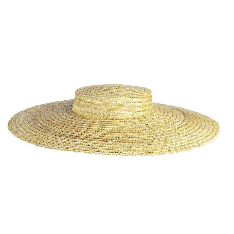 Big Natural Straw Hats, Wide-Brim Sun Visor Caps, Elegant Flat Top, Long Ribbon Tie