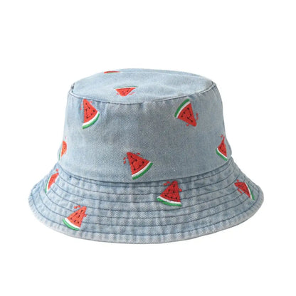 Washed Denim Embroidered Watermelon, Bows, and Cherries to choose from in various colors!