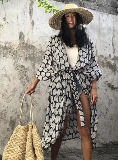 Women's Plus Size Long Cover-up Tie Front Beachwear