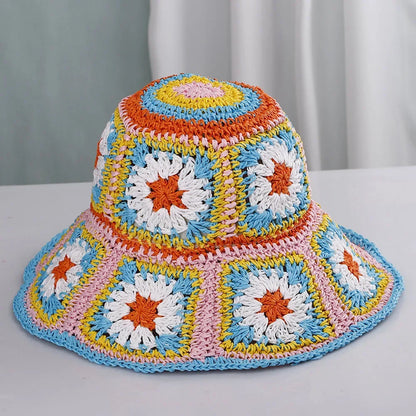 Bright Colored Floweed Crocheted Fisherman Hat