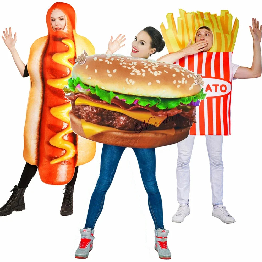 Funny Food Cosplay Halloween Costumes: Pizza, Burger, French Fries, Hot Dog