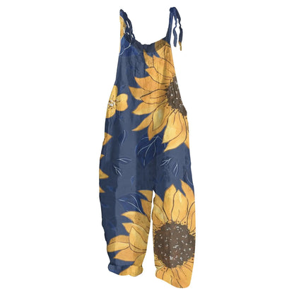 Sunflower Pattern Jumpsuits Casual Loose, Shoulder string ties; Variety of patterns