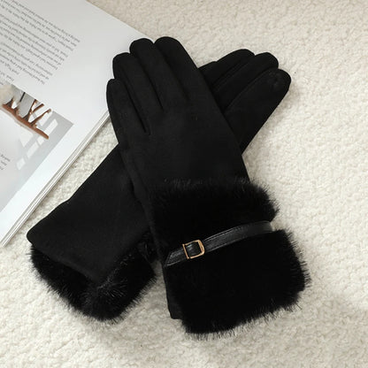 Warm Gloves Fleece Lined Windproof Cold-Resistant Touchscreen Compatible with Plush Decoration