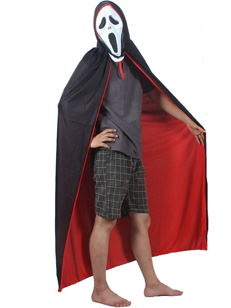 Halloween Women/Men's Hooded Cape Black and Red Reversible