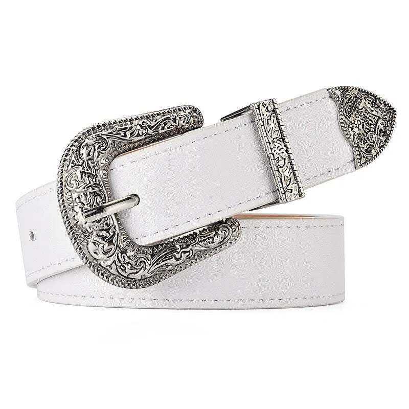 Vintage Carved Needle Buckle Belt PU Leather Belt