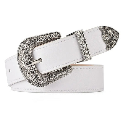 Vintage Carved Needle Buckle Belt PU Leather Belt