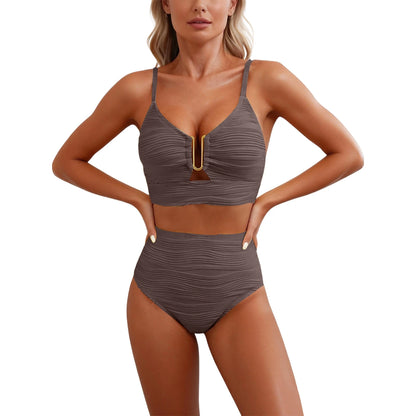 Sizes to XXL, 2 Piece Bikini,  Wire U Cutout in top,  High Waisted,  Variety of Colors