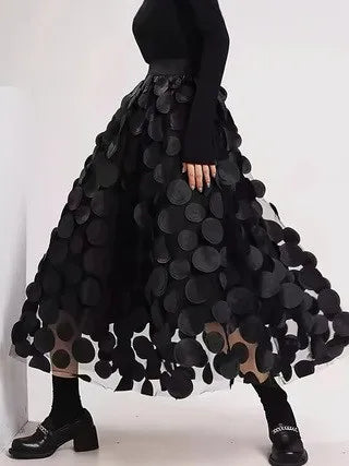Sizes to 5XL Black elastic waist umbrella skirt, A-line skirt, versatile midi skirt, European and American bestseller