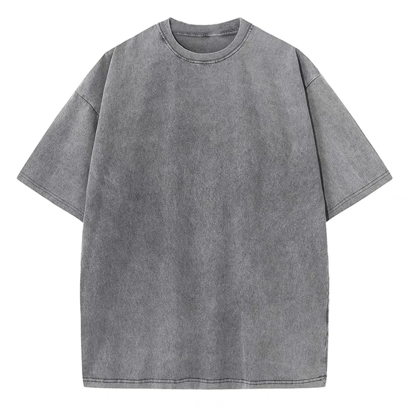 Cotton Washed T-shirt Casual Vintage Short Sleeve
