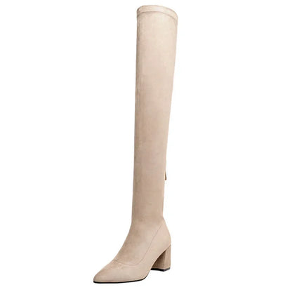 Sexy High Boots Over The Knee, Warm Boots, Suede Back Zipper, Square Heel