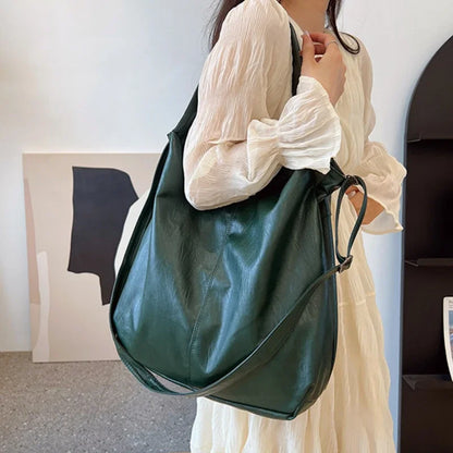 Retro Tote Bag, Casual, Large Capacity, Shoulder Crossbody Bag, Faux Leather in Green, Tan, and Black