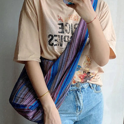 Bohemian Canvas Shoulder Crossbody Bag, Large Capacity, Ethnic Style Tote Bag